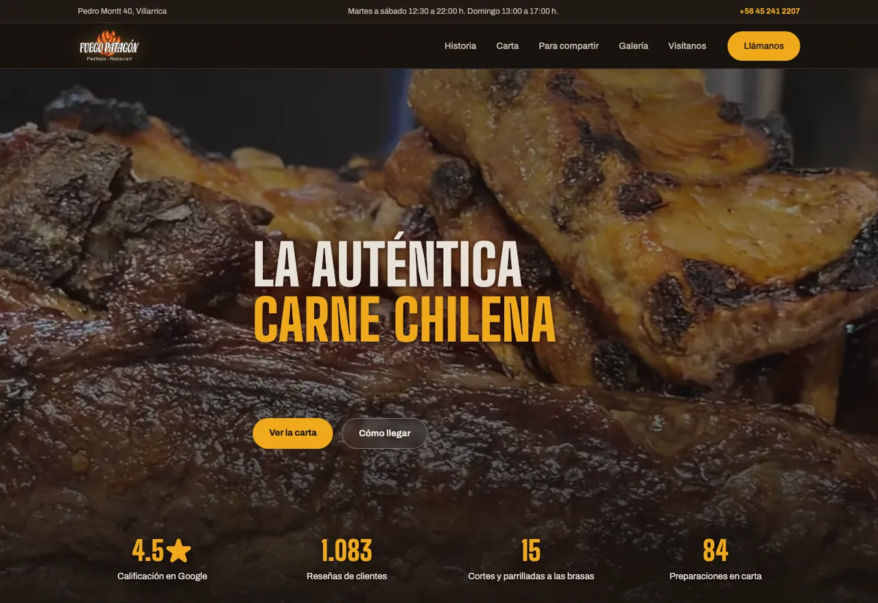 Portada del sitio web Fuego Patagón