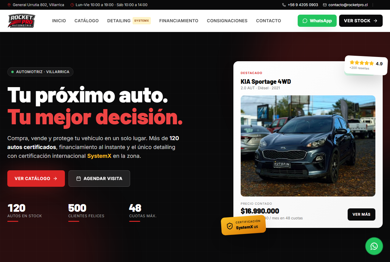 Portada del sitio web Rocket Pro Automotriz