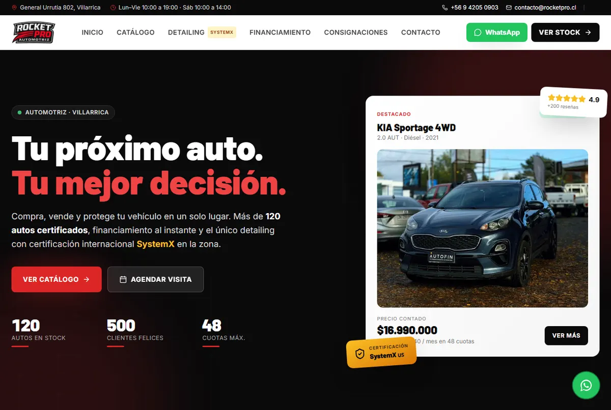 Portada del sitio web Rocket Pro Automotriz